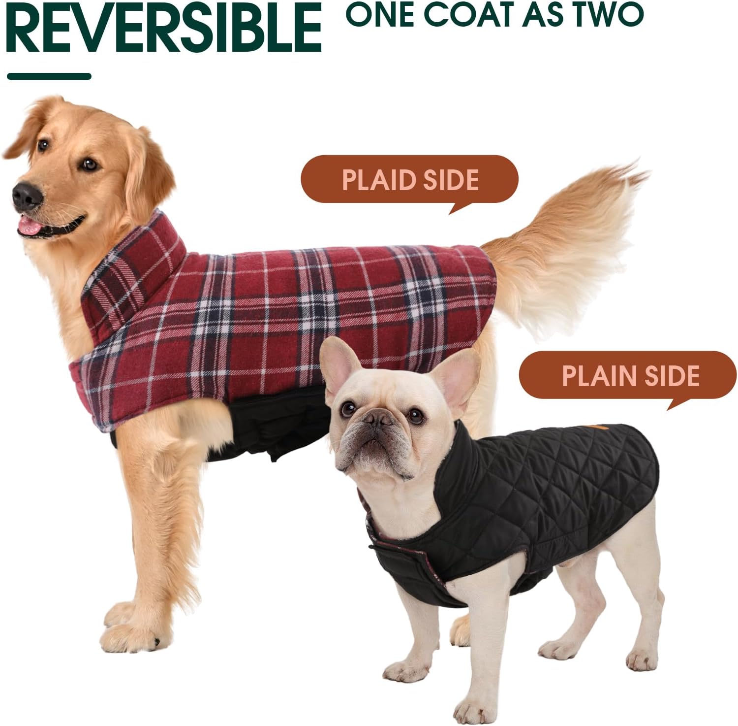 Kuoser Waterproof Dog Coat, Reversible Dog Jacket for Small Dogs, Adjustable Durable Doggie Winter Coat Warm Cozy Puppy Cold Weather Apparel from Small to Large Breed, Red S