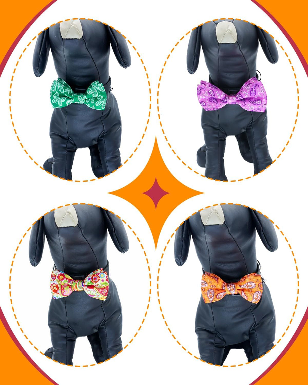 PET SHOW 10 Pack Paisley Big Dog Bow Ties for Large Medium Dogs Sliding Collar Attachments Floral Bowties Classy Bowknots Party Holiday Pet Grooming Accessories(Large)