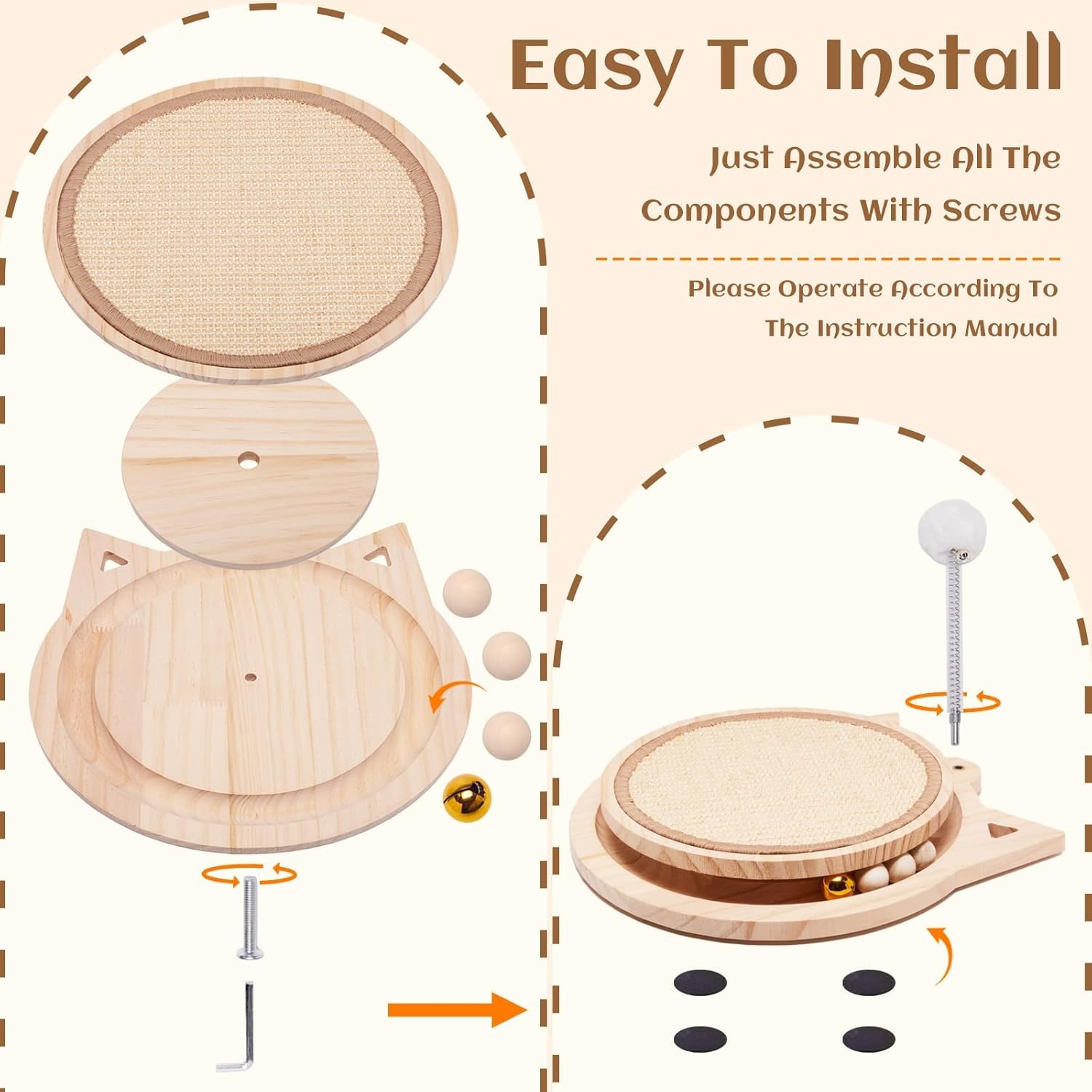 Natural Sisal Cat Scratcher, Round Cat Toys for Indoor Cats Interactive Toys with Ball Track Spring Ball, Kitten Toys for Chasing Hunting Mental Physical Exercise Puzzle