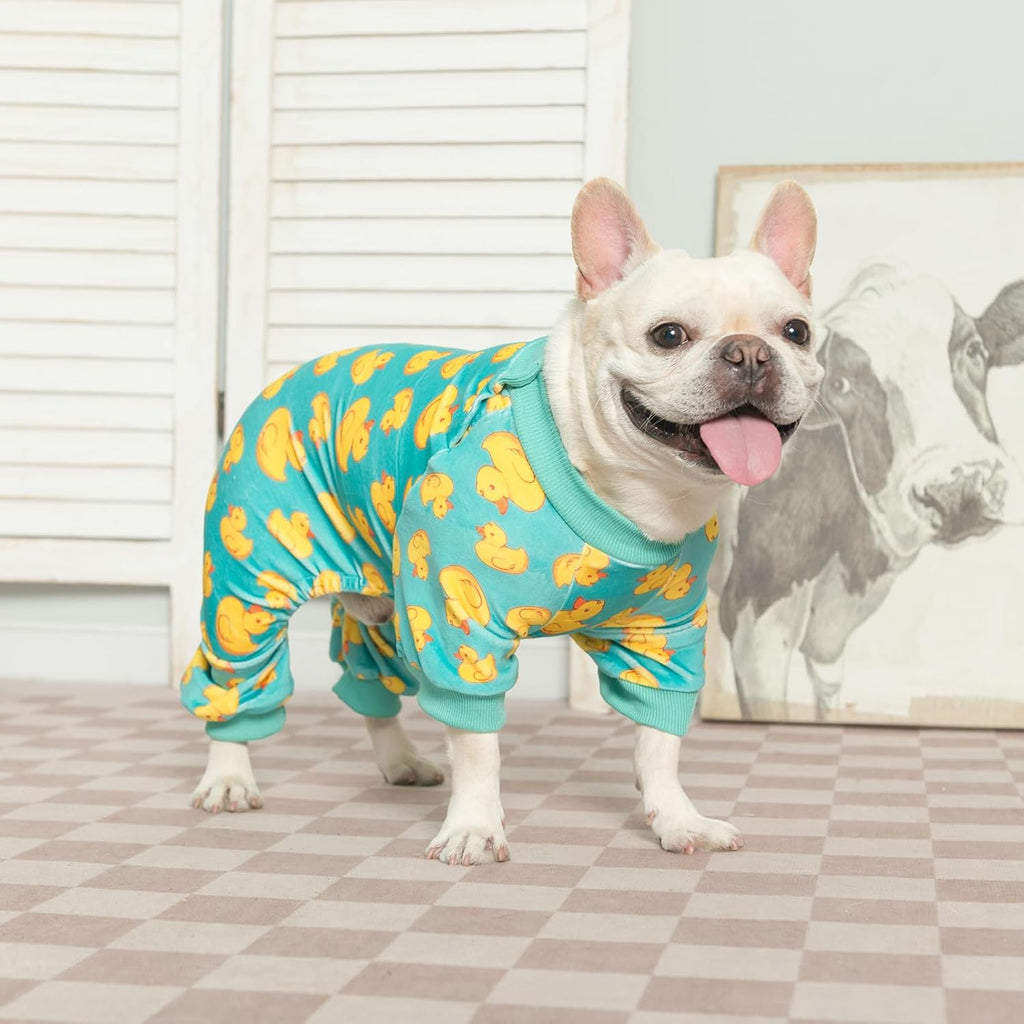 BEAUTYZOO Dog Pajamas Large Sized Dog, Summer Doggie Pajamas for Boy Girl, Soft Strechy Cotton Puppy Pjs Jammies Onesies for Men Women, Pet Jumpsuit Body Suit Cat Apparel Clothes, Yellow Duck XXL
