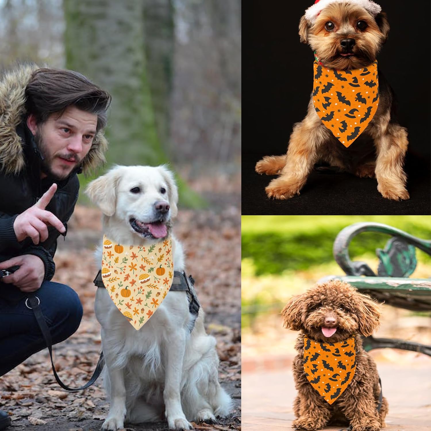 2 Pack Halloween Dog Bandanas Thanksgiving Bandanas Pumpkin Design Reversible Holiday Dog Scarf, Triangle Halloween Bandana for Small Medium Large Dogs Pets