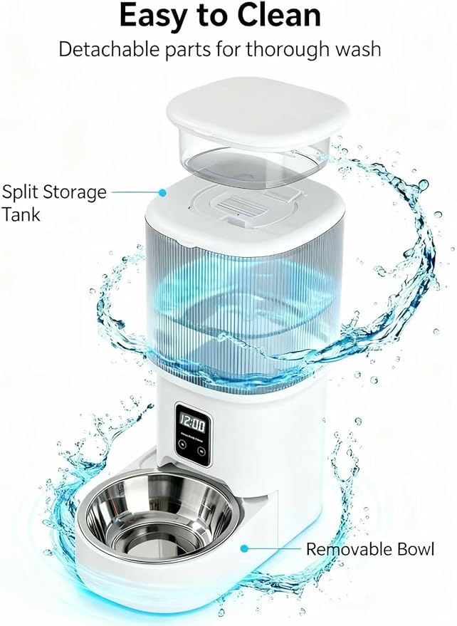 Intelligent Pet Automatic Feeder - Smart APP Remote Control, Food Freshness Preservation, Anti-Jam Design, Dual Power Supply (Plug-in & Battery), Easy to Clean for Uninterrupted Feeding When Away