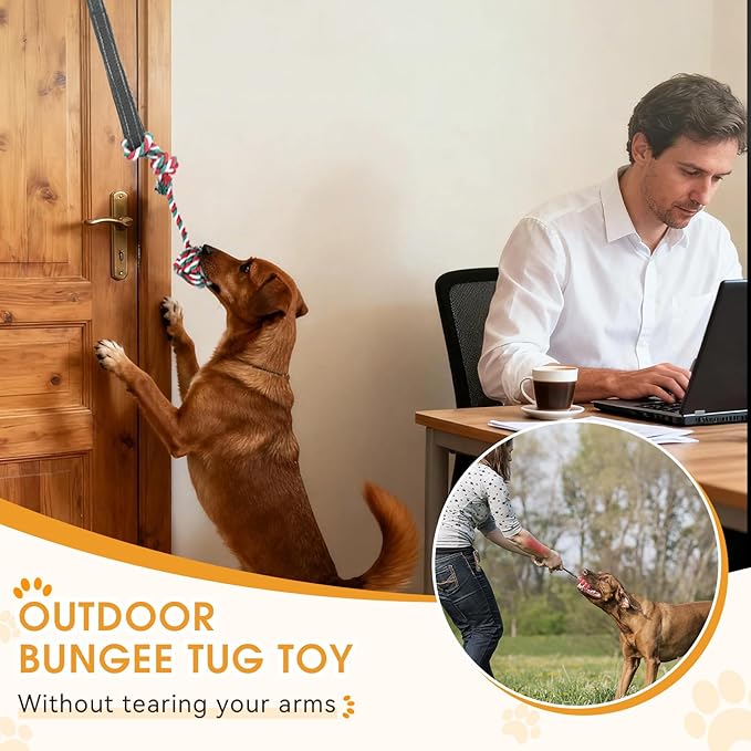 HOPET Bungee Tug Toy for Dogs,Tug of War Dog Toy for Aggressive Chewers to Keep Them Busy,Interactive Dog Rope Toy for Medium/Small Dogs,Can Used On Doors and Trees