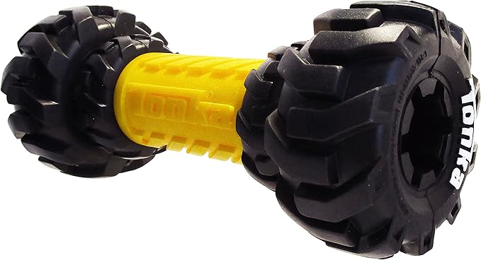 Tonka Axle Tread Dog Toy with Interactive Feeder, Lightweight, Durable and Water Resistant, 7 Inches, for Medium/Large Breeds, Single Unit, Yellow/Black