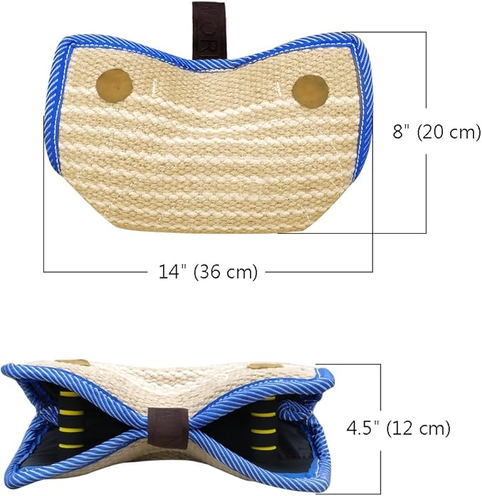 PET Artist Jute/Linen Bite Wedge Bite Pillow 2 Handle with 1 Loop Tug Toy 14"(36cm) 8"(20cm) Training Toy for Medium to Large Dogs Ideal for German Shepherd/American Bully/Pitbulls/Rottweilers