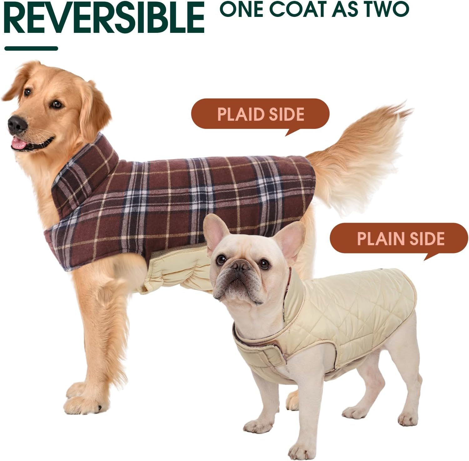 Kuoser Warm Dog Coat, Waterproof Dog Jacket for Extra Large Dogs, Adjustable Durable XXXL Doggie Winter Coat Reversible Puppy Cold Weather Apparel for Large Breed, Brown 3XL
