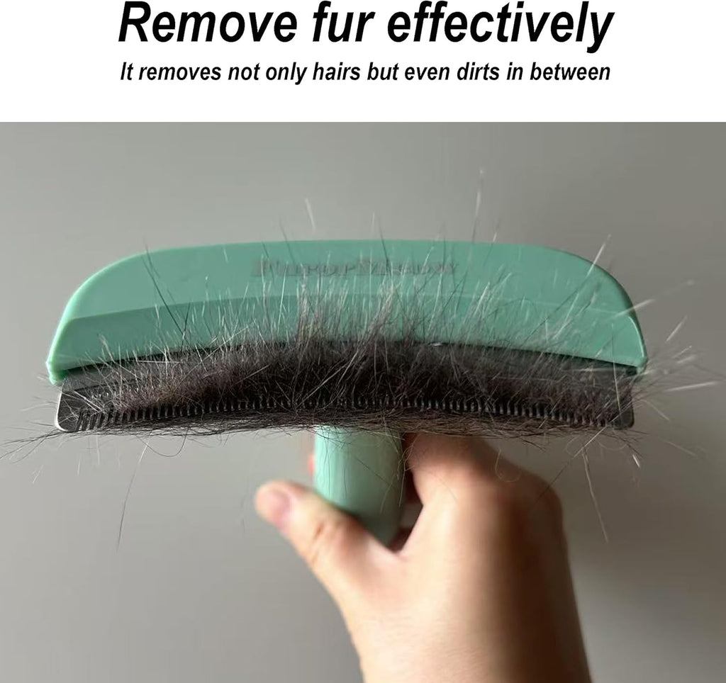 Pet Deshedding Tool with Curve Blade, Cat Grooming Brush, Tight V-shaped Teeth Shedding Comb for Cats and Dogs (Green, Large)