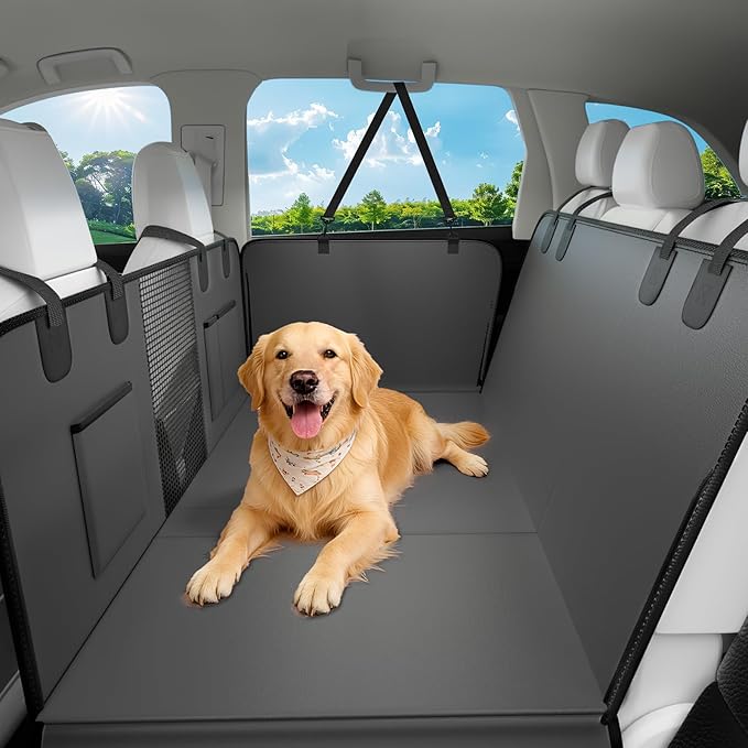 Dog Car Seat Cover for Back Seat, 52"x65" Waterproof Hard-Bottom Hammock with Side Flaps, Heavy-Duty 450lbs, Non-Slip & Scratch-Proof PU Leather Protector for SUV, Truck & Sedan Gray