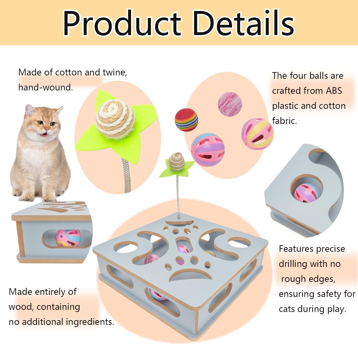 Interactive Wooden Cat Puzzle Toy Box Indoor Hunting Play Toy to Stimulate Your Cat’s Energy and Instincts (Blue)