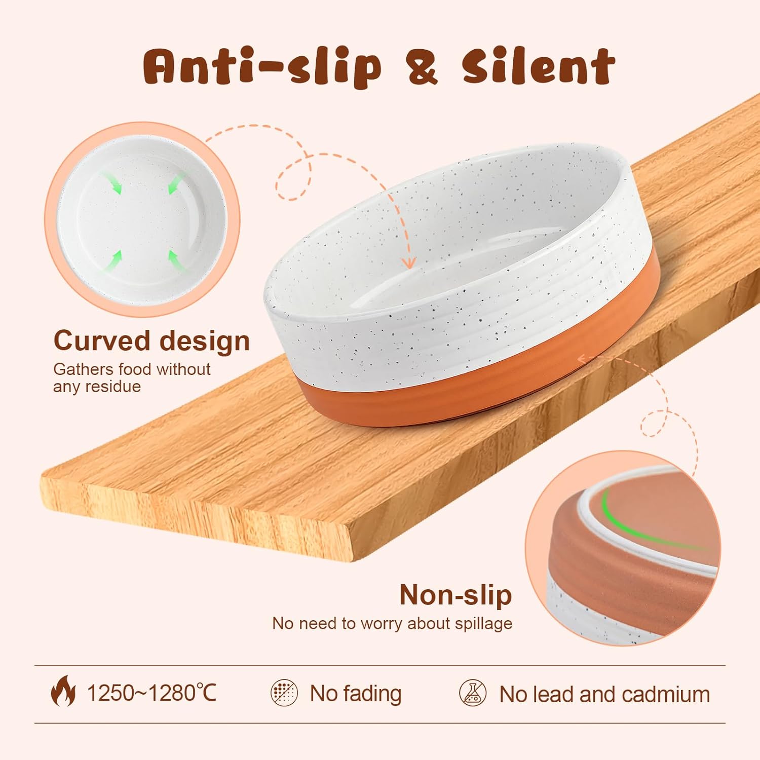 SPUNKYJUNKY Ceramic Elevated Dog Bowl Set with Acacia Wood Stand for Food and Water for Large Dog (60.87 OZ, White and Reddish Brown)