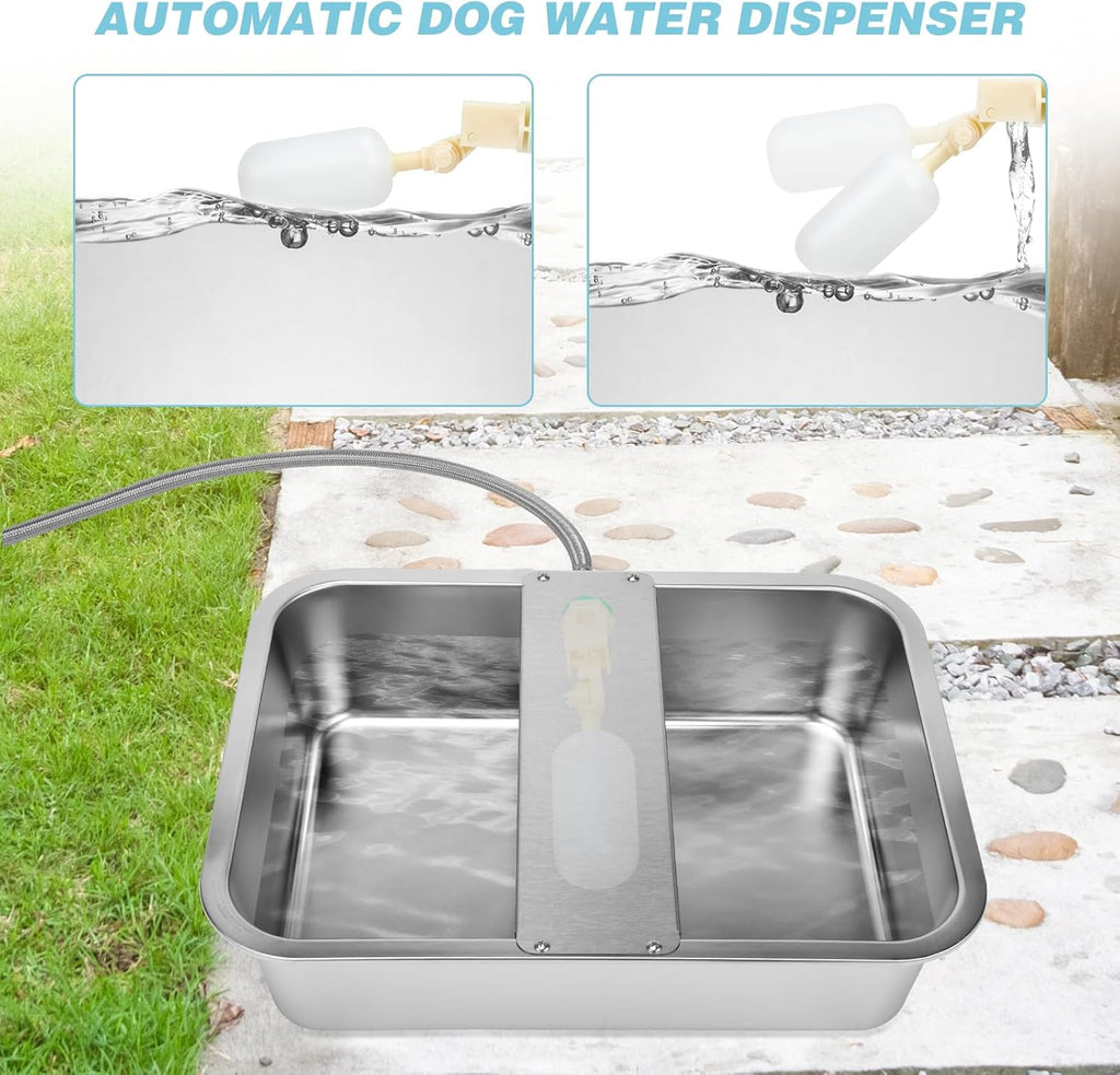 5 Gallon Automatic Dog Water Dispenser, Large Dog Water Bowl Dispenser for Outdoor, Stainless Steel Pet Bowl for Waterer Auto Fill Pet Waterer for Livestock Dogs Cats Chicken Fit 3/4'' GHT Faucet