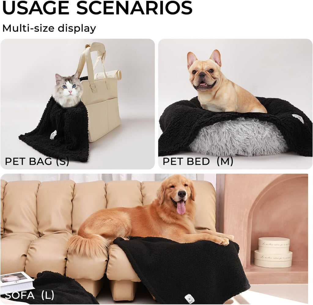 1 Pack 3 Calming Blankets Fluffy Premium Fleece Pet Blanket Soft Sherpa Throw for Dog Puppy Cat Black Small (23”x16'')