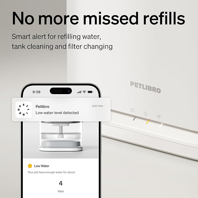 PETLIBRO Upgrade Cat Water Fountain Stainless Steel Tray, Dockstream 2 Cat Fountain Indoor, 3L/101oz Auto Cat Fountains for Drinking, App Monitoring Pet Water Fountain Dog, 5G WiFi Cat Water Dispenser