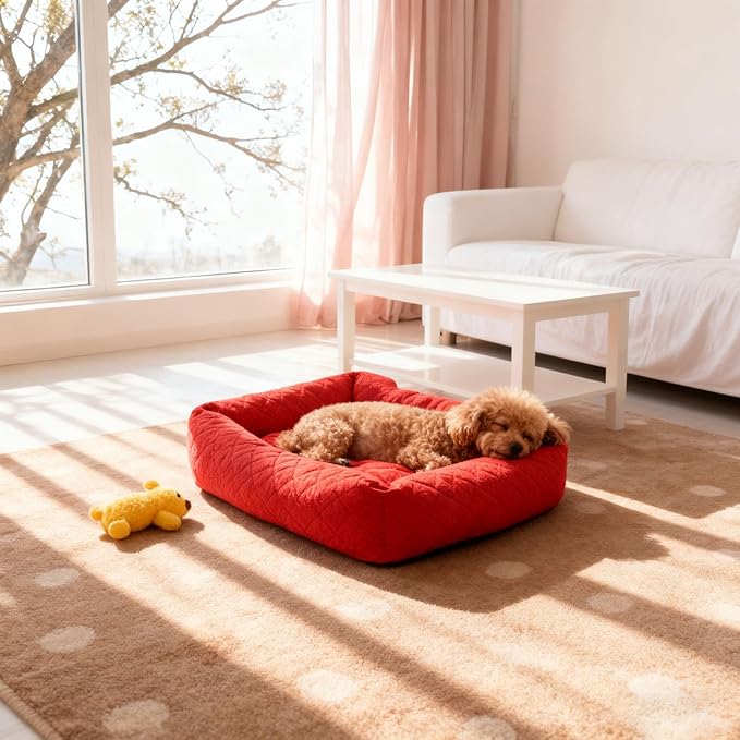 Pssopp Dog Bed, Removable and Washable Warming Fluffy Plush Puppy Mat for Small Dogs Cats Winter Indoor Use (Red) (Red)