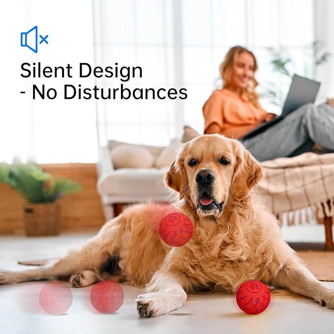 Interactive Dog Toys Dog Ball, Durable Motion Pet Toys for/Small/Medium/Large Dogs, Christmas Birthday Gifts, Automatic Moving, Bouncing and Rotating, E-TPU Material, IP54 Waterproof (Red)
