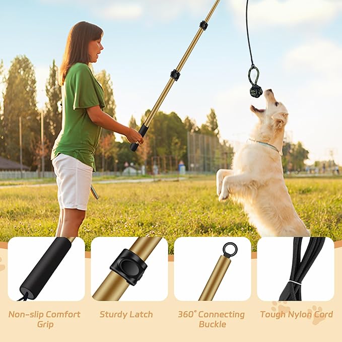 Flirt Pole for Dogs, Interactive Toys Tug-of-war for Pet, Durable Teaser Wand, Chase Toys with Rope Chewing Sticks, for Outdoor Exercise & Training