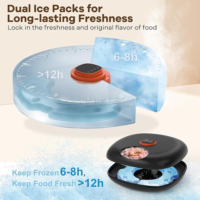 Automatic Cat Feeder Wireless, Sharper Image Auto Cat Food Dispenser for Wet Food with 2 Ice Packs, Rechargeable Auto Feeder for Cats with Programmable Timer Low Battery Indicator, Black