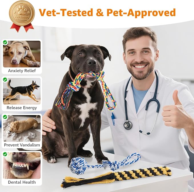 Heavy Duty Dog Rope Toys for Aggressive Chewers - 3 Packs Indestructible Cotton Dog Chew Toys for Small Medium Breed - Exercise Interactive Tug of War Dog Toy for Boredom, Teeth Clean(Miax Colors)