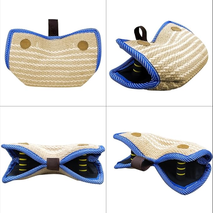 PET Artist Jute/Linen Bite Wedge Bite Pillow 2 Handle with 1 Loop Tug Toy 14"(36cm) 8"(20cm) Training Toy for Medium to Large Dogs Ideal for German Shepherd/American Bully/Pitbulls/Rottweilers