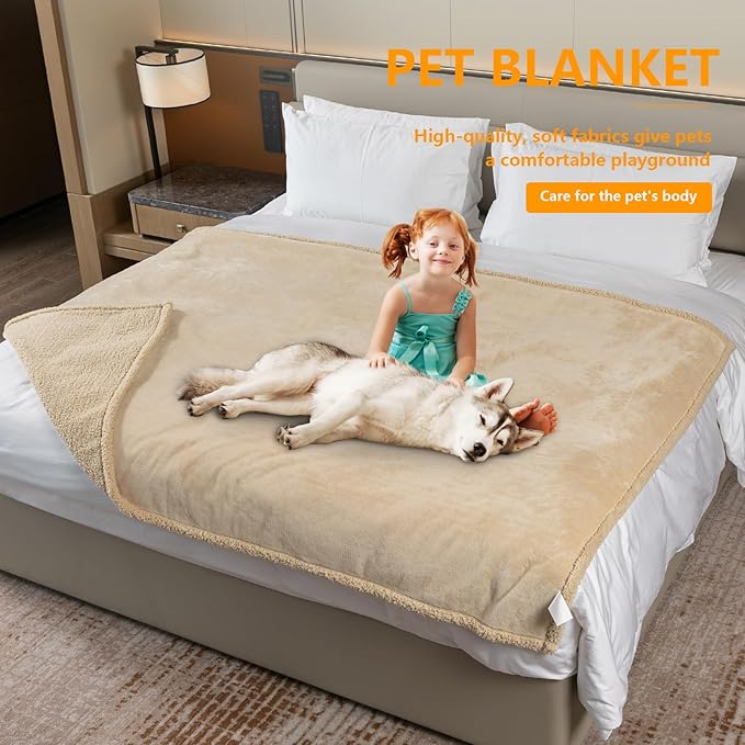 Waterproof Dog Blanket Reversible Pet Bed Cover Puppy Fluffy Cream Blankets Leakproof Sofa Couch Cover Cat Pet Blanket for Warm Washable-M