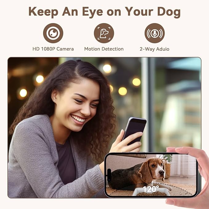 Automatic Dog Feeder with Camera: 8L/33 Cups 5G WiFi Timed Food Dispenser for Medium Dogs - 1080P HD Night Vision Video Recording 2-Way Audio APP Control
