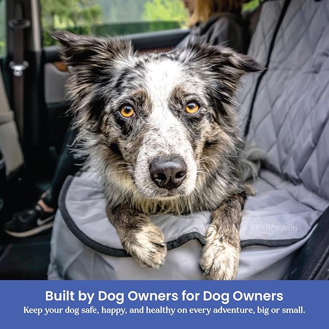 4Knines Dog Seat Cover for Back Seat, Heavy Duty Waterproof Rear Seat Protector for Small Trucks, SUVs, Cars - Fits 60/40 Split Bench with Middle Seat Belt, Non-Slip Dog Backseat Cover (Regular, Grey)