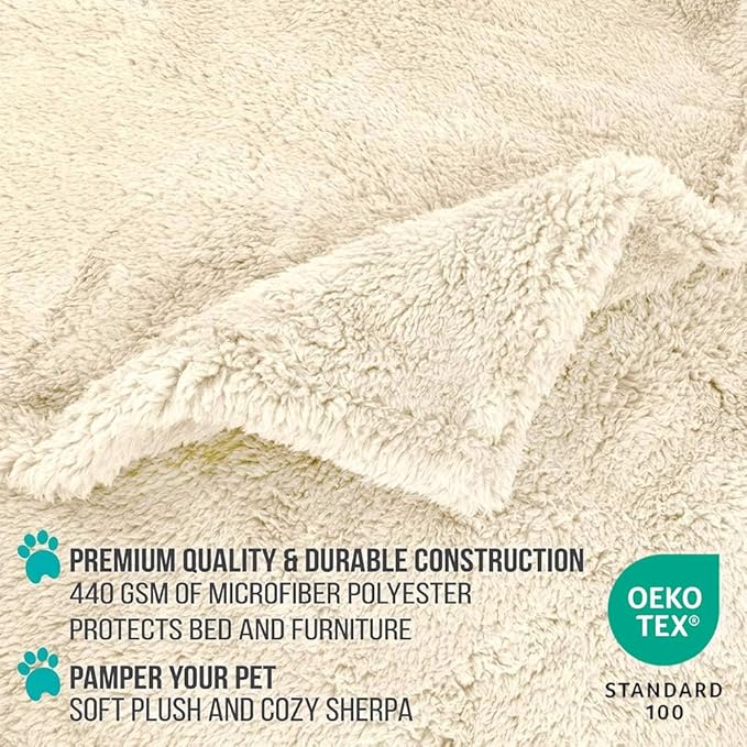 PetAmi Fluffy Waterproof Dog Blanket for Medium Large Dogs, Soft Warm Pet Sherpa Throw Pee Proof Couch Cover, Reversible Cat Bed Blanket Sofa Protector, Plush Washable Pad (Beige Cream, 40x60)