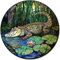 Lygond Metal Sign Tin Sign Circular Stained Glass Crocodile Tin Sign Gift for Garden 8×8 Inches