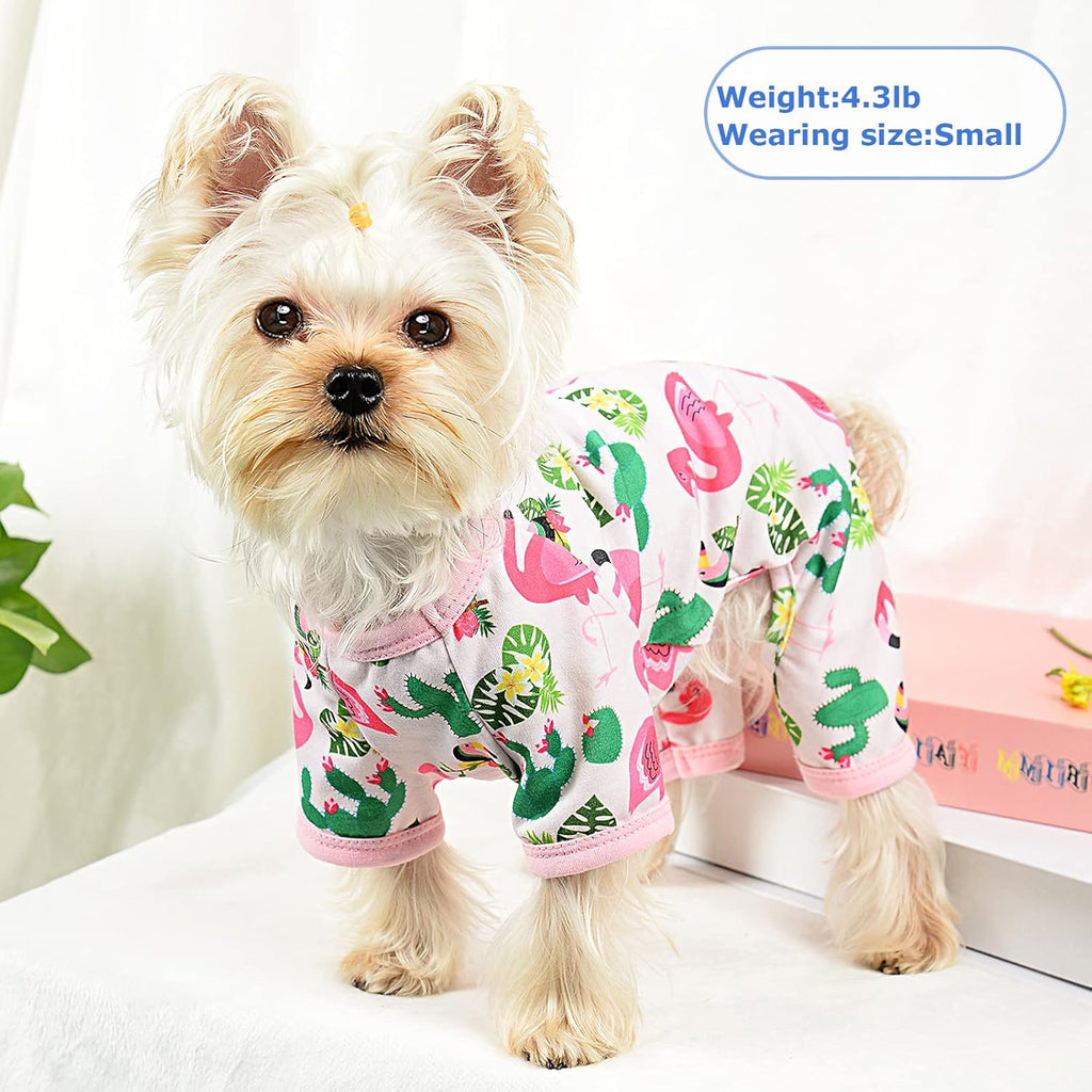 Dog Pajamas Pjs Dog Clothes for Small Dogs Girl Cute Soft Puppy Clothes Stretchable Dog Apparel Onesies for Chihuahua Yorkie Teacup, Flamingo Pink, XS