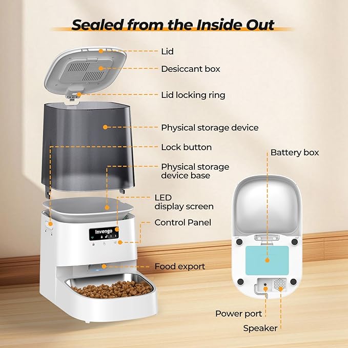 Automatic Cat Feeder with App Control, 5L Food Dispenser for Cats and Small Dogs, 2.4/5G Wi-Fi, Dual Power, Programmable Portions, Anti-Jam & Fresh-Lock, Stainless Steel Bowl, Easy to Clean