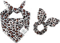 E-Clover Dog Bandanas & Matching Scrunchie Set Leopard Dog Bandana Bibs Washable Kerchief Scarf for Puppy Small Dogs & Owner