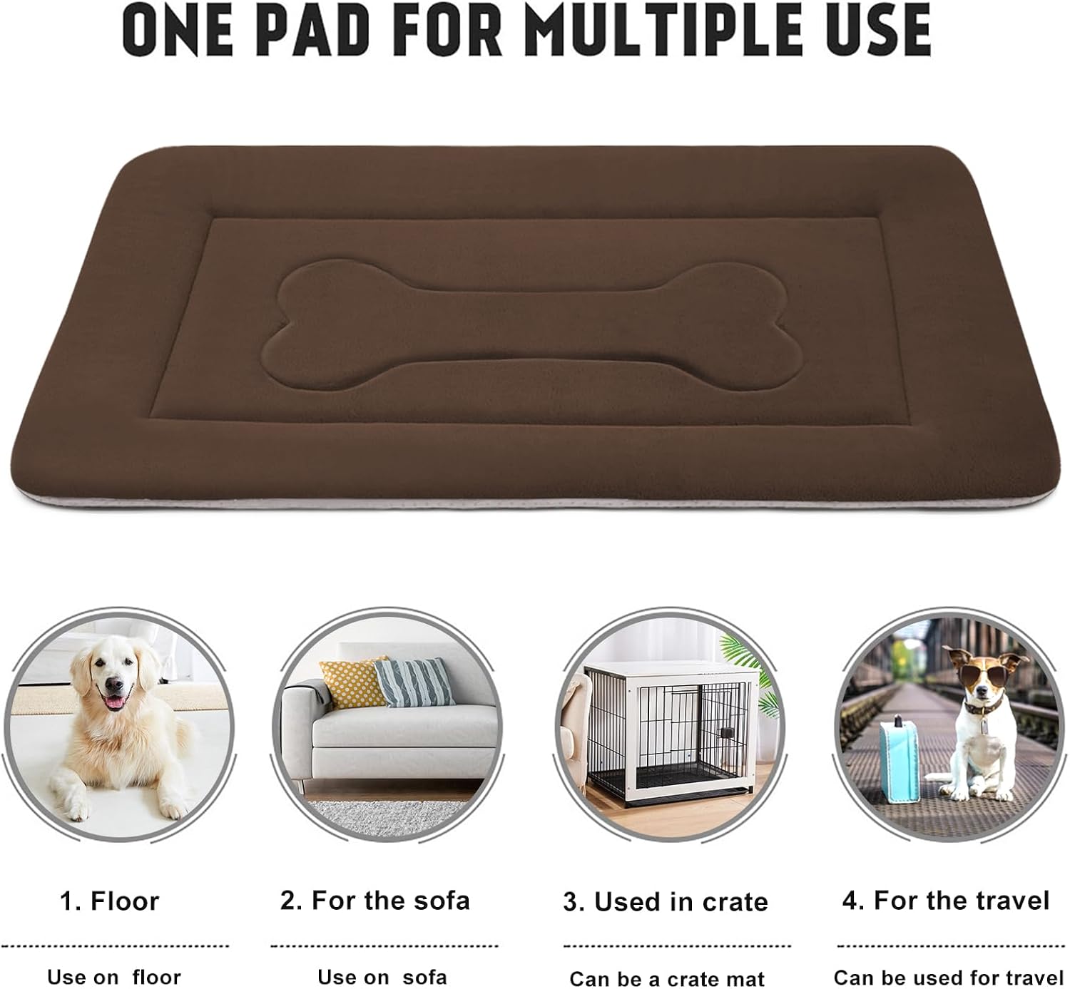 JoicyCo Large Dog Bed Soft Dog Crate Pad Mat, 42 in Non-Slip Bottom Washable Dog Sleeping Mattress Pet Beds Cat Bed Kennel Pad, Dark Brown