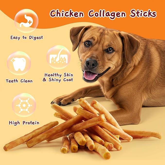 Jungle Calling Collagen Sticks for Dogs, Chicken Flavored Chews, Long Lasting Rawhide Alternative Treats for Small Medium Dog, Healthy Chew Bones, 5 Inch, About 37 Sticks Per Bag