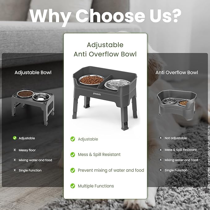 KPWACD 3-in-1 Elevated Dog Bowls Mess Proof Raised Slow Feeder Dog Bowls, 4 Height Adjustable Stand Licking Plate with 2 56oz Stainless Steel Doggy Food Dish for Small Medium Large Pets