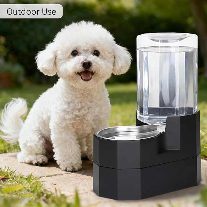 RIZZARI Large Dog Water Dispenser: 7L Raised Gravity Gray Automatic Stainless Steel Waterer - 100% BPA Free - Pet Feeder for Senior Dogs with Joint Pain in Bedroom Garden