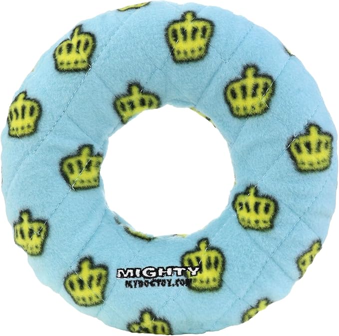 MIGHTY- NO Stuff Ring - Squeaky Plastic Core. 2-in-1 Toy. Made Durable, Strong & Tough. Interactive Play (Tug, Toss & Fetch). It Floats (Blue, Medium)
