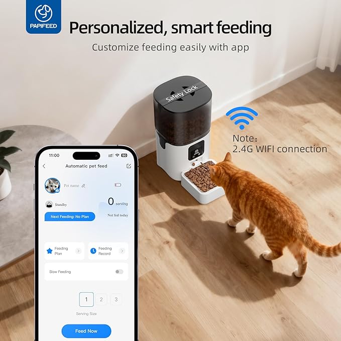 PAPIFEED Smart Automatic Cat Feeders Pet Feeder : WiFi Pet Feeder with APP Control for Remote Feeding, Detachable for Easy Clean,Stainless Steel Bowl,1-10 Meals Per Day for Dog (6L/25Cup)