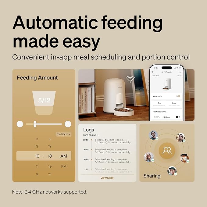 PETLIBRO Automatic Cat Feeder, Wi-Fi Rechargeable Cats Food Dispenser Battery-Operated with 30-Day Life, AIR 2.4G Wi-Fi Timed Pet Feeder for Cats & Dogs, 2L Auto Cats Feeder, White