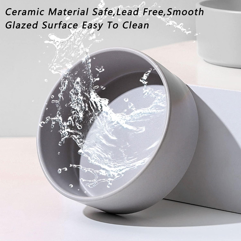 Petygooing Dog Bowls,Grey Ceramic Cat Dog Bowl Set with Wood Stand for Food and Water,Non-Slip Cute Modern Pet Dish Set for Cats and Medium Dogs (28OZ/6.1 in)