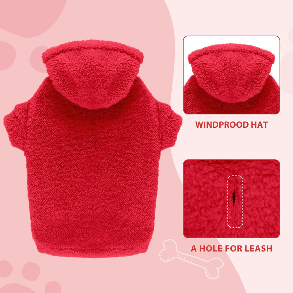 Fuzzy Dog Sweaters for Medium Dogs Dog Hoodie Sweater Clothes Warm Soft Cozy Pet Coats Hooded Sweatshirt Medium Pet Hoodie(Red-M)