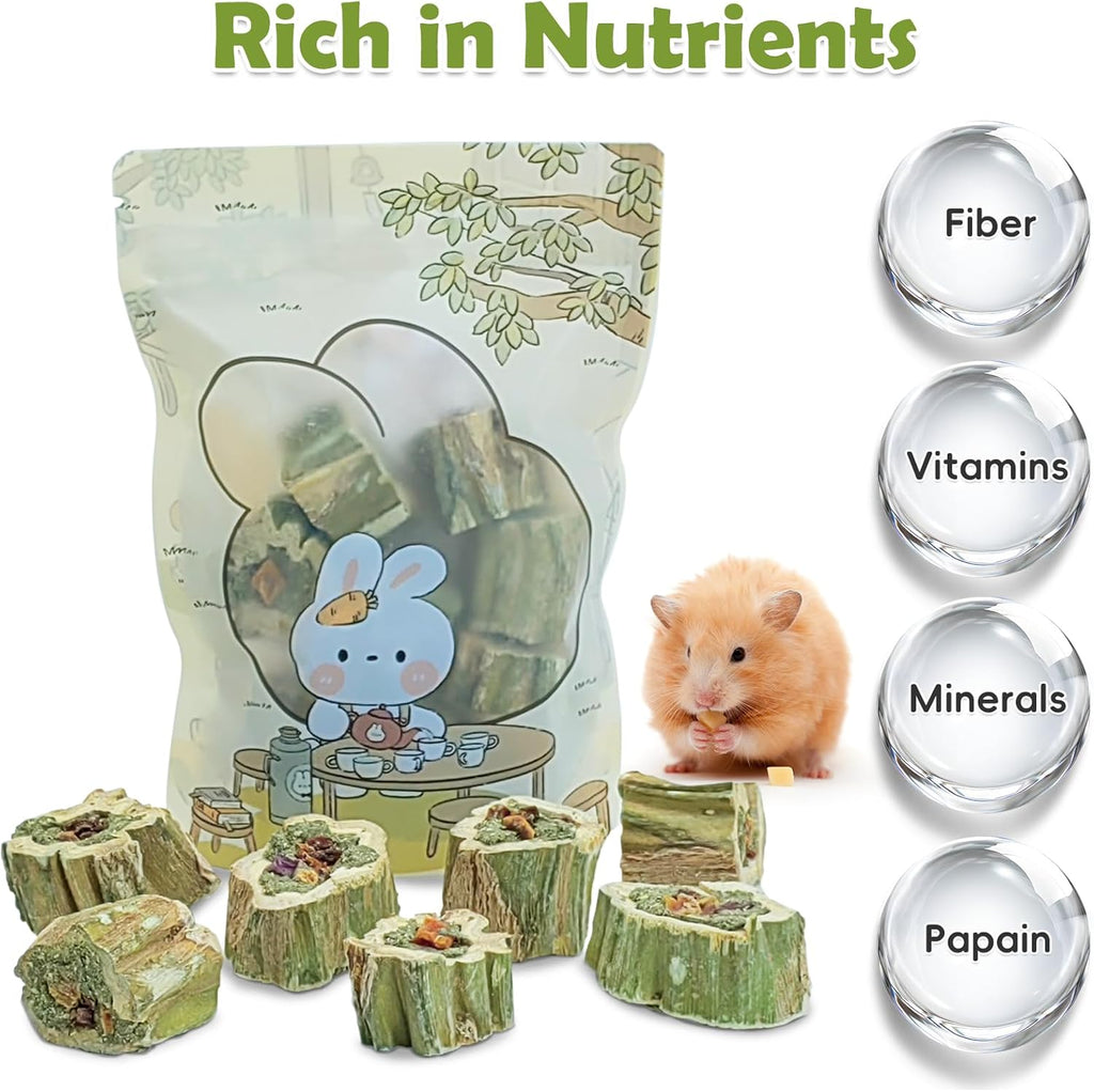 Fhiny Rabbit Chew Toys Natural Baked Papaya Wood Bunny Molar Treats Contain Alfalfa Grass Apple Carrot and Purple Sweet Potato Filling for Hamsters Guinea Pigs Chinchillas Teeth Grinding(0.44 lb)