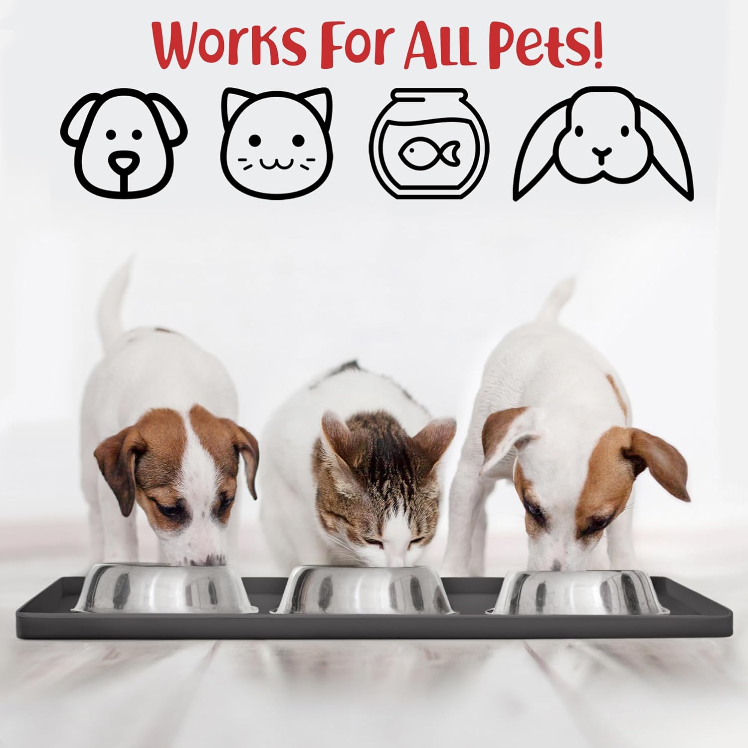 DogBuddy Dog Food Mat – Waterproof Dog Bowl Mat for Food and Water, Silicone Pet Feeding Mats for Floors, Non-Slip Placemat with High Edges for Dogs Bowls, Puppy Essentials (M: 21” x 14”, Shadow)