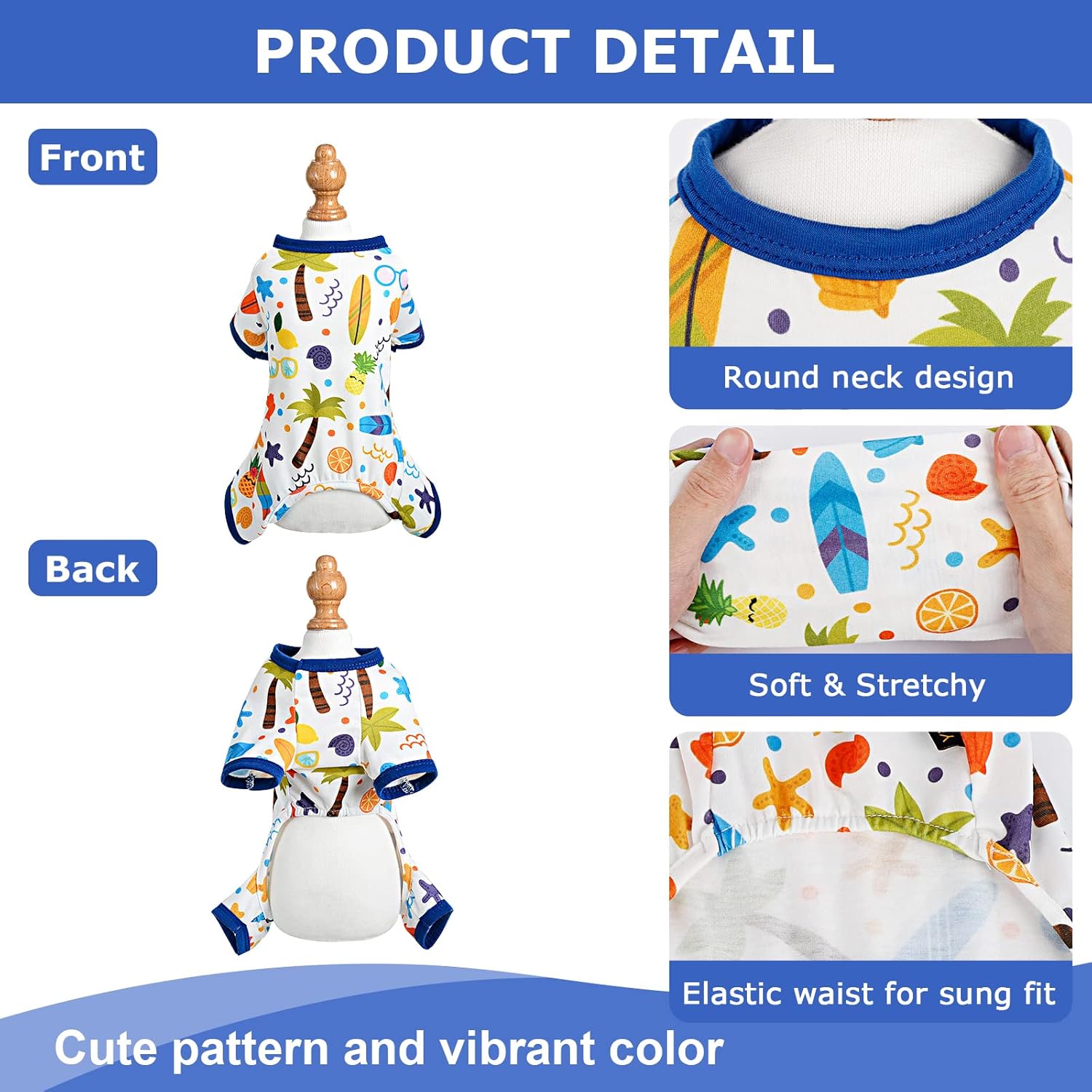 Dog Pajamas Pjs Fall Summer Dog Clothes for Small Dogs Girl - Boy - Medium Size Dogs, Soft Stretchy Puppy Clothes Doggie Onesies Cat Pet Jammies Outfit (Beach, X-Small)