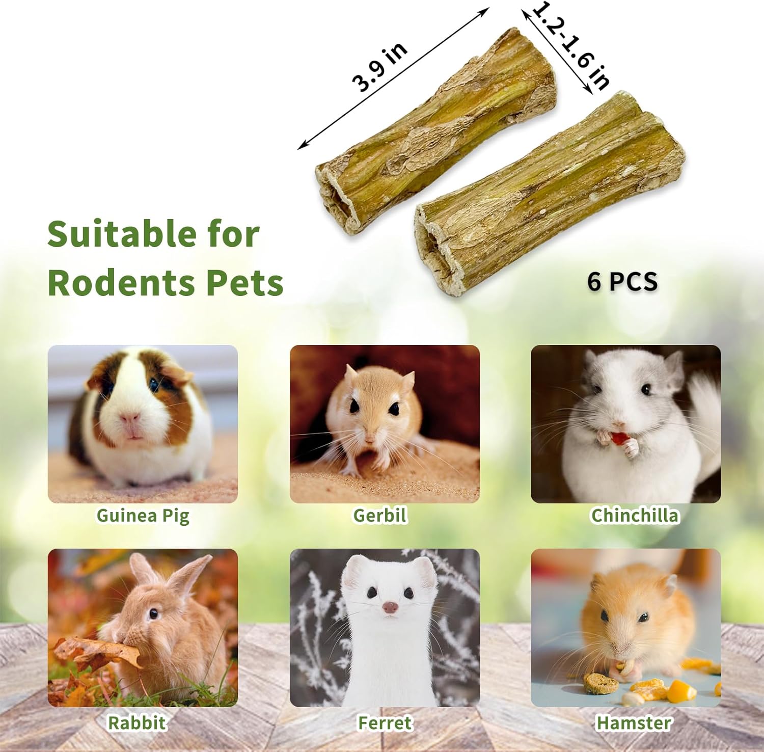 Fhiny Rabbit Chew Toys, 6 PCS 3.9" Natural Papaya Wood Chew Sticks Guinea Pig Treats for Dental Care Bunny Treats for Rabbits Small Pet Molar Snacks for Bunny Guinea Pig Chinchilla Hamster Gerbil