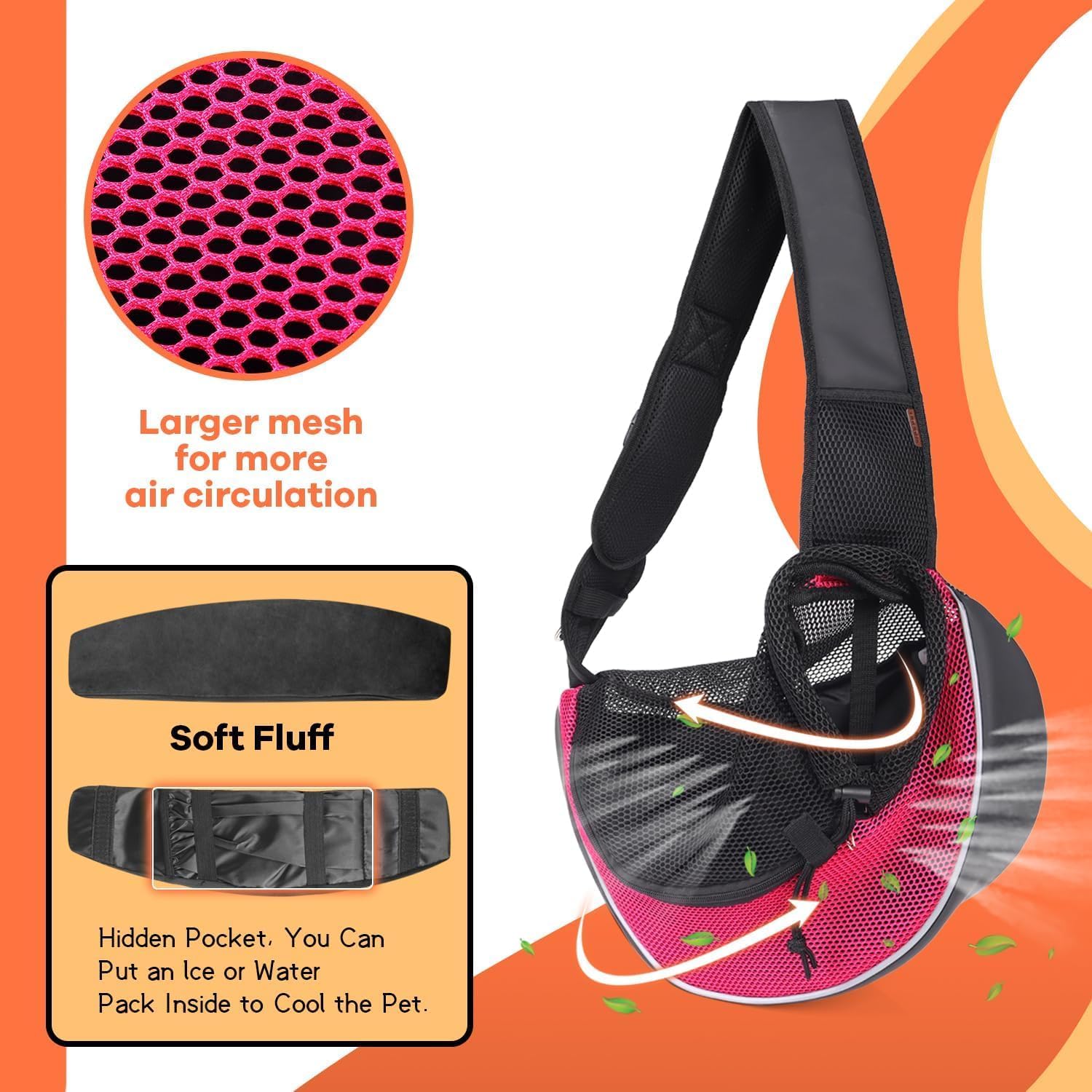 YUDODO Pet Sling Carrier for Small Dogs & Cats – Hands-Free Puppy Carrier with Safety Hook, Large Zipper Pocket, Soft Breathable Mesh, Adjustable Strap & Reflective Strip (Pink 3.0 S)