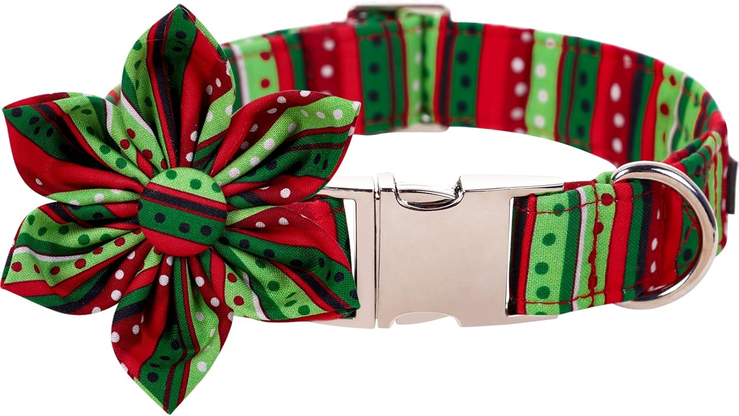 Lionet Paws Christmas Dog Collar with Flower, Dog Flower Collar with Metal Buckle for Dogs and Cats, Adjustable Comfortable Dog Collar Girl Gift, S, Neck 10-16 in