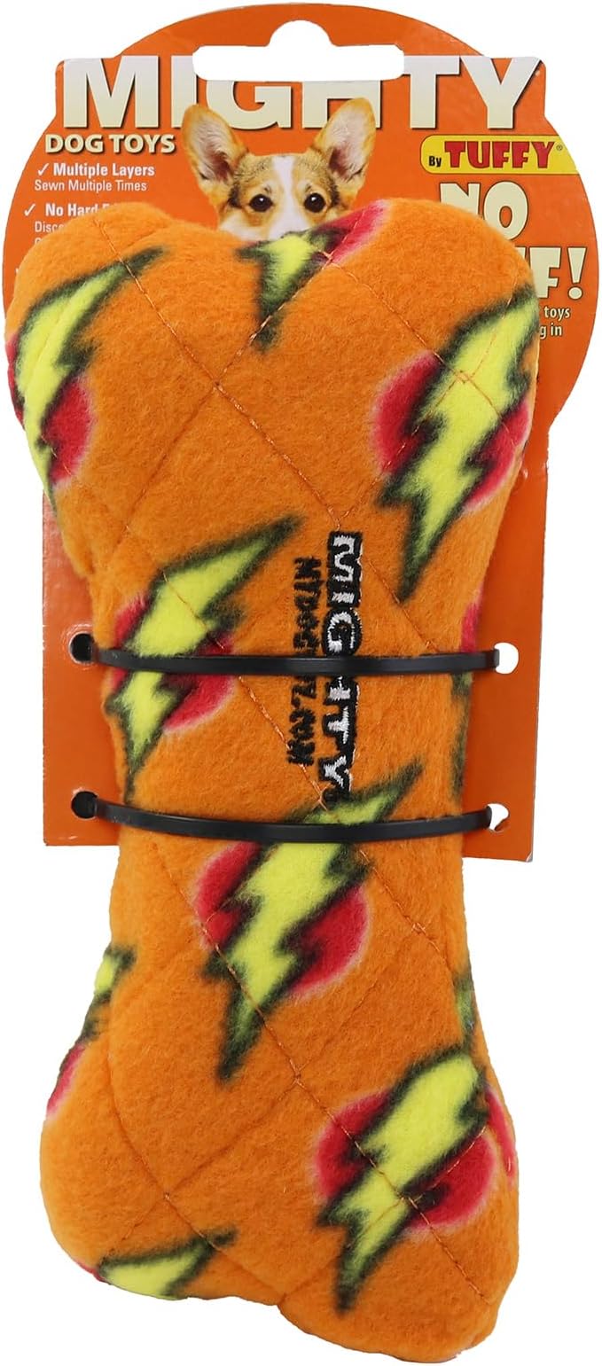 MIGHTY- NO Stuff Bone– Squeaky Plastic Core. 2-in-1 Toy. Made Durable, Strong & Tough. Interactive Play Dog Toy (Tug, Toss & Fetch). It Floats. (Orange, Medium 2 Pack)