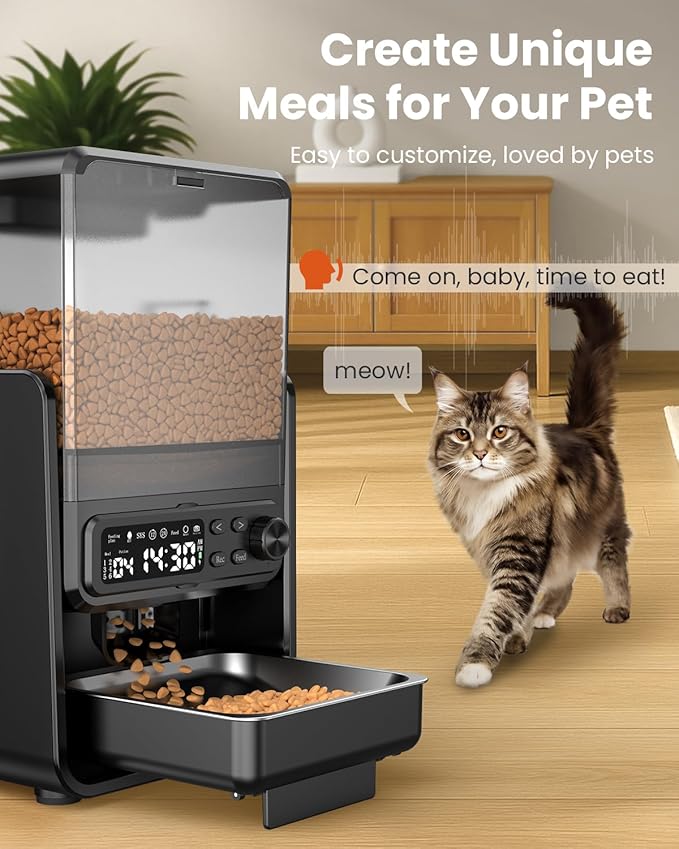 Automatic Cat Feeder for 2 Cats, 5L/20 Cups Food Dispenser with Adjustable Raised Double Bowls, Detachable Control Panel, Timed Cat and Dogs Feeder for Dry Food, Dual Power Supply