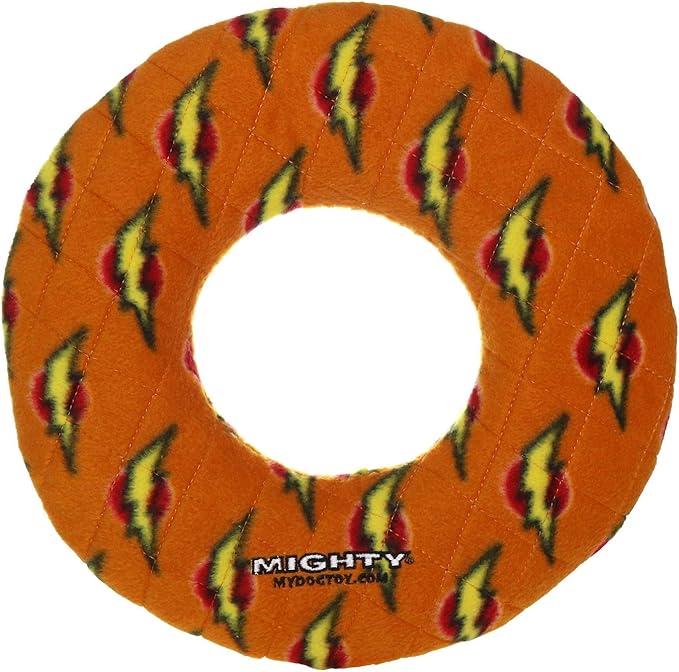 MIGHTY- NO Stuff Ring - Squeaky Plastic Core. 2-in-1 Toy. Made Durable, Strong & Tough. Interactive Play (Tug, Toss & Fetch). It Floats (Orange, Large 2 Pack)