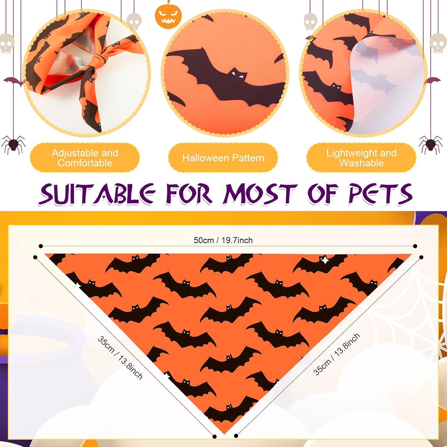 Abbylike 100 Pcs Halloween Dog Bandanas Bulk Pumpkin Bandanas for Dogs Triangle Kerchief Bibs Scarf Set for Pet Halloween Costume Photo Props Accessories Pet Shops, 25 Styles (19.7 x 13.8 x 13.8)